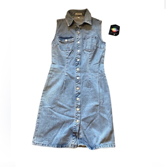 VINTAGE Newport News Jeanology denim collared button up dress - Picture 1 of 7
